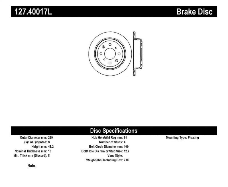Stoptech StopTech 90-96 Acura Integra / 97-01 (Exc. Type R) Slotted & Drilled Left Rear Rotor - Brakes Rotors Pads