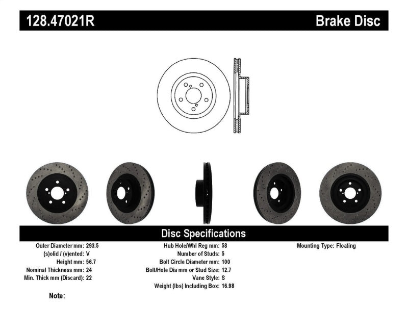 Stoptech StopTech Drilled Sport Brake Rotor - Brakes Rotors & Pads