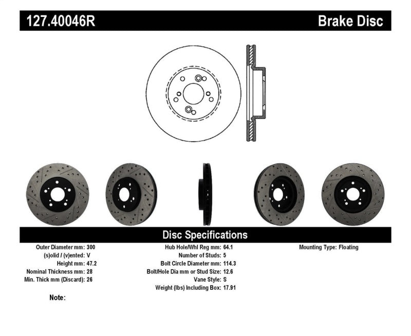Stoptech StopTech Nissan 370Z / 01-03 Acura CL / 06 EL / 04-09 TSX / 03-07 Honda Accord Coupe M/T / 05-08 Se - Brakes