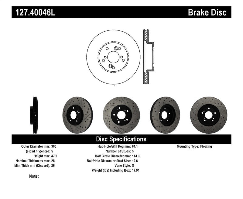 Stoptech StopTech Nissan 370Z / 01-03 Acura CL / 06 EL / 04-09 TSX / 03-07 Honda Accord Coupe M/T / 05-08 Se - Brakes