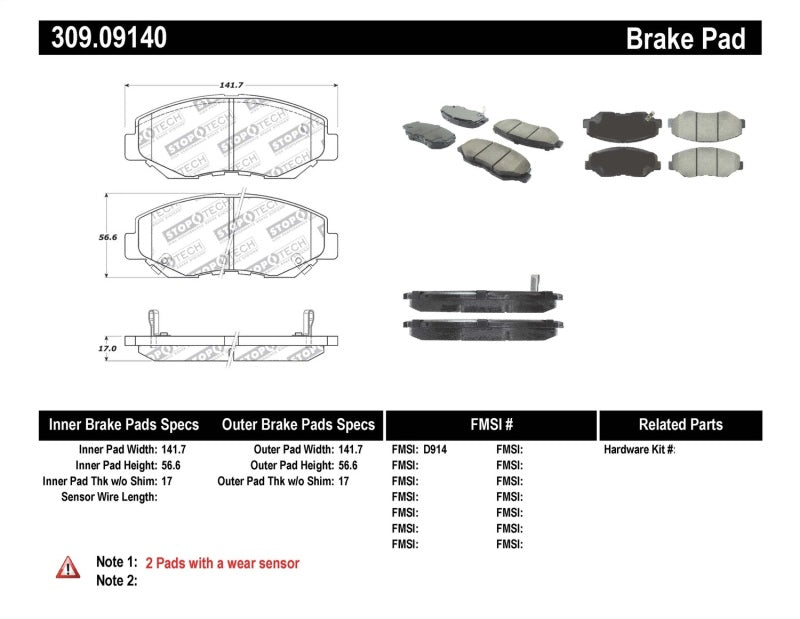 Stoptech StopTech Performance 03-10 Honda Accord / 02-06 CR-V / 03-08 Pilot Front Brake Pads - Brakes Rotors &