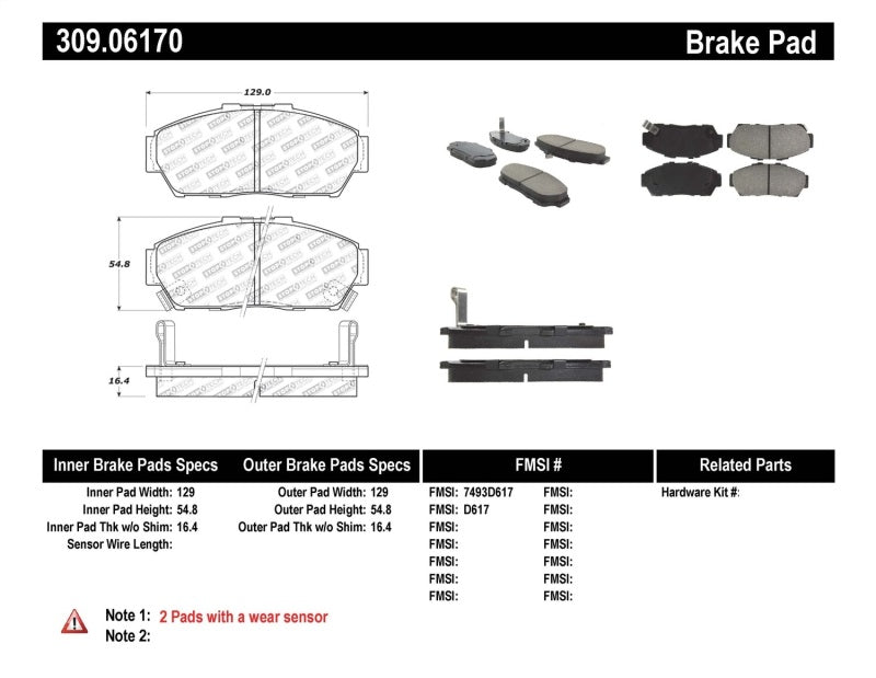 Stoptech StopTech Performance 93-95 Honda Civic Coupe / 94-95 Hatchback/Sedan Front Brake Pads - Brakes Rotors &