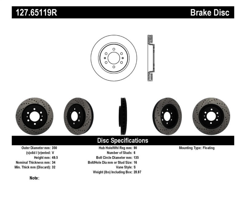 Stoptech StopTech Slotted & Drilled Sport Brake Rotor - Brakes Rotors Pads