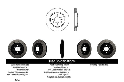 Stoptech StopTech Slotted & Drilled Sport Brake Rotor - Brakes Rotors Pads