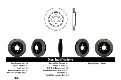 Stoptech StopTech Slotted & Drilled Sport Brake Rotor - Brakes Rotors Pads