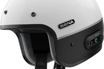 SENA Surge Open Face Helmet W/Mesh Glossy White/Matte Black Lg - Helmets