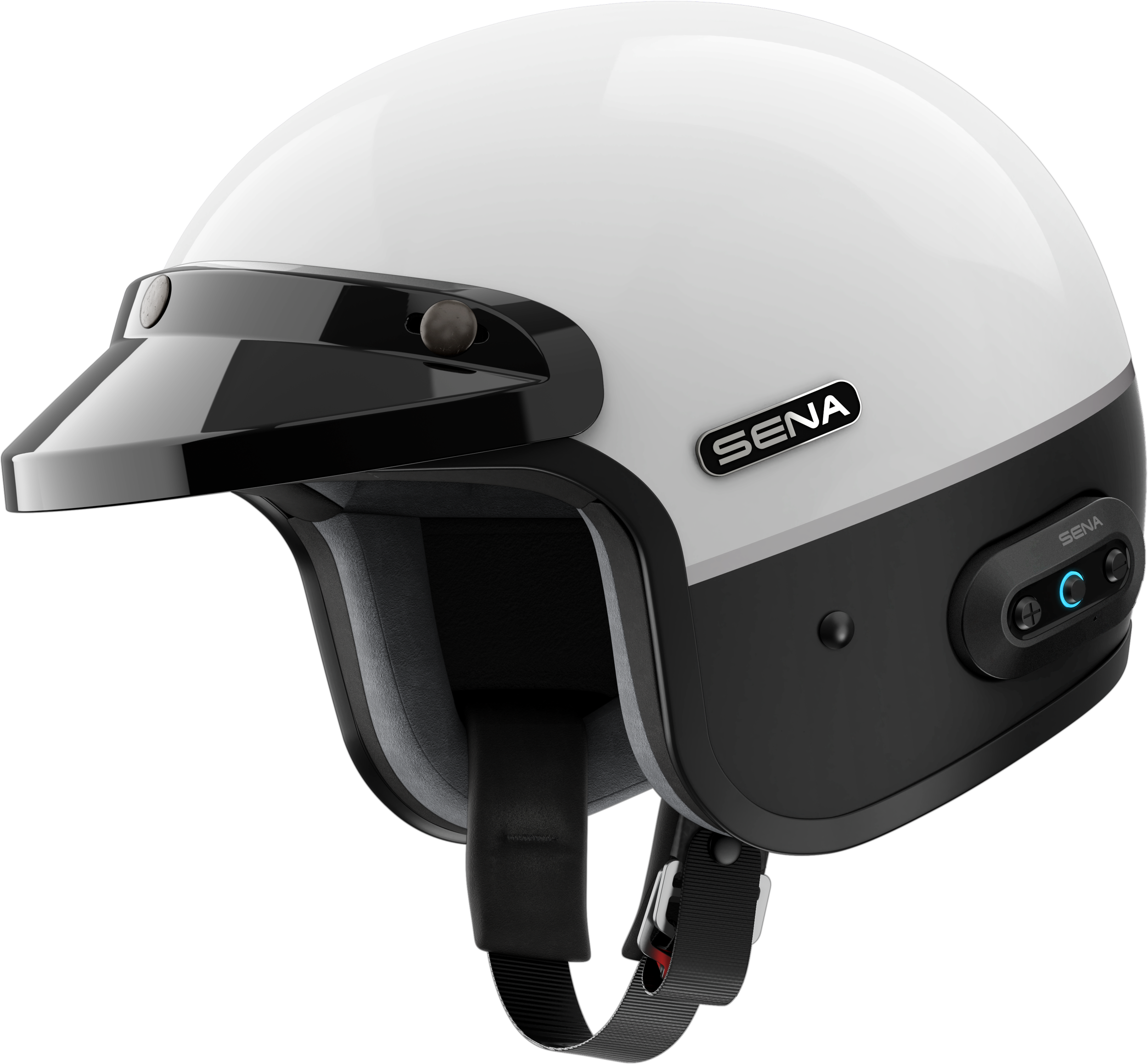 SENA Surge Open Face Helmet W/Mesh Glossy White/Matte Black Md - Helmets