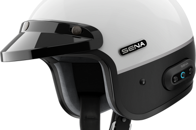 SENA Surge Open Face Helmet W/Mesh Glossy White/Matte Black Xl - Helmets