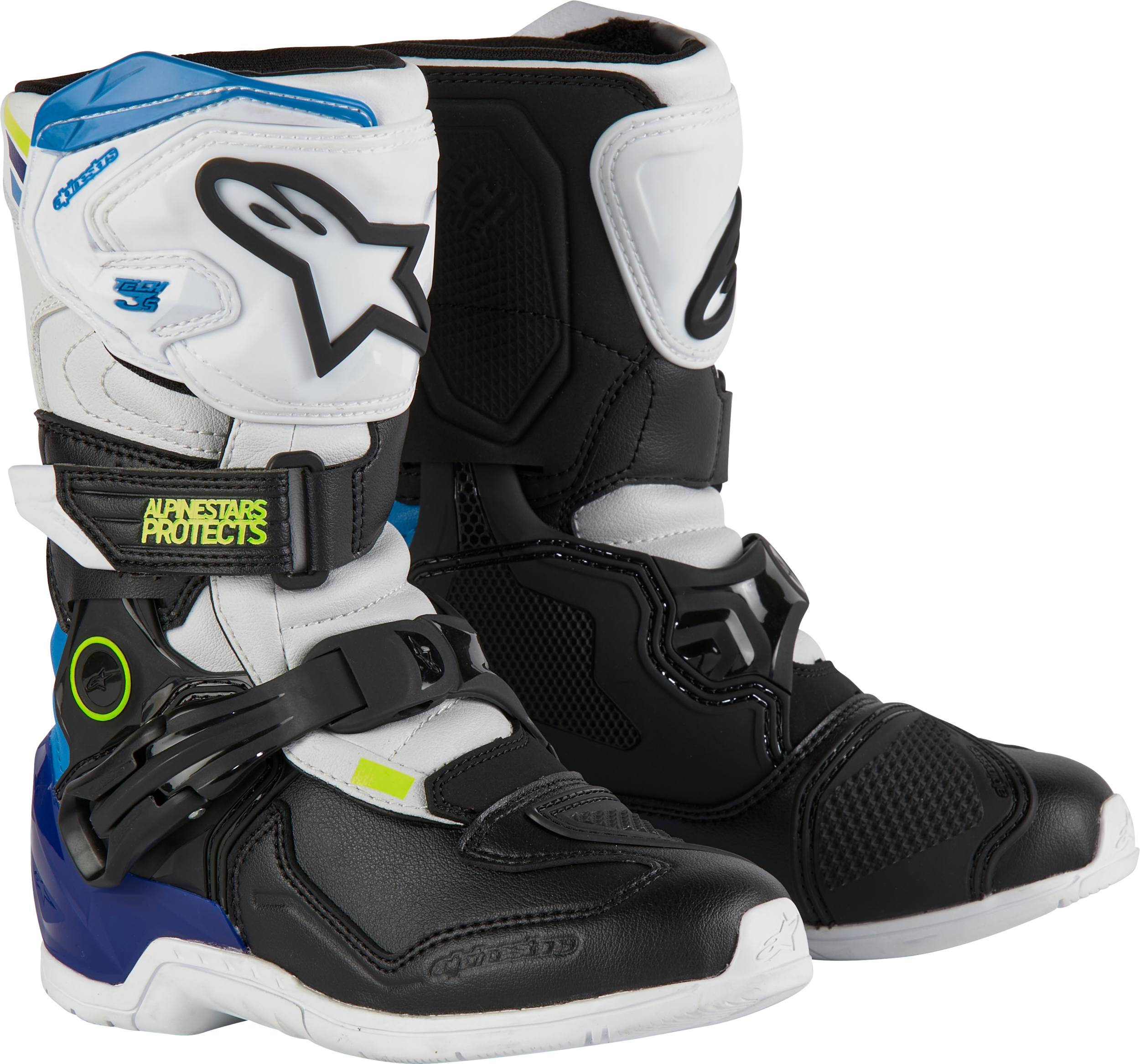 ALPINESTARS Tech 3s Kids Boots Wht/Blk/Enamel Blue Sz 10 - Footwear