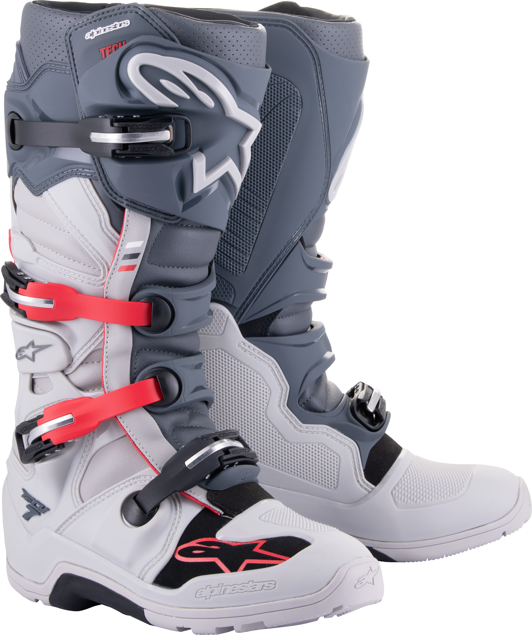 ALPINESTARS Tech 7 Enduro Boots Lt Grey/Drk Grey/Bt Rd Sz 9 - Footwear