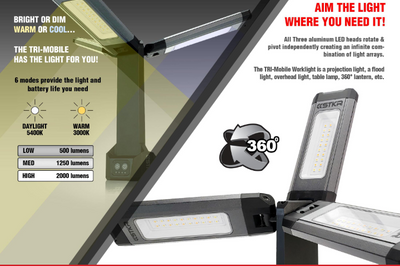 Stkr Tri-mobile Work Light 2000 Lumen - Watercraft Collection