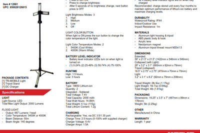 Stkr Tri-mobile Work Light W/tripod 2000 Lumen - Watercraft Collection