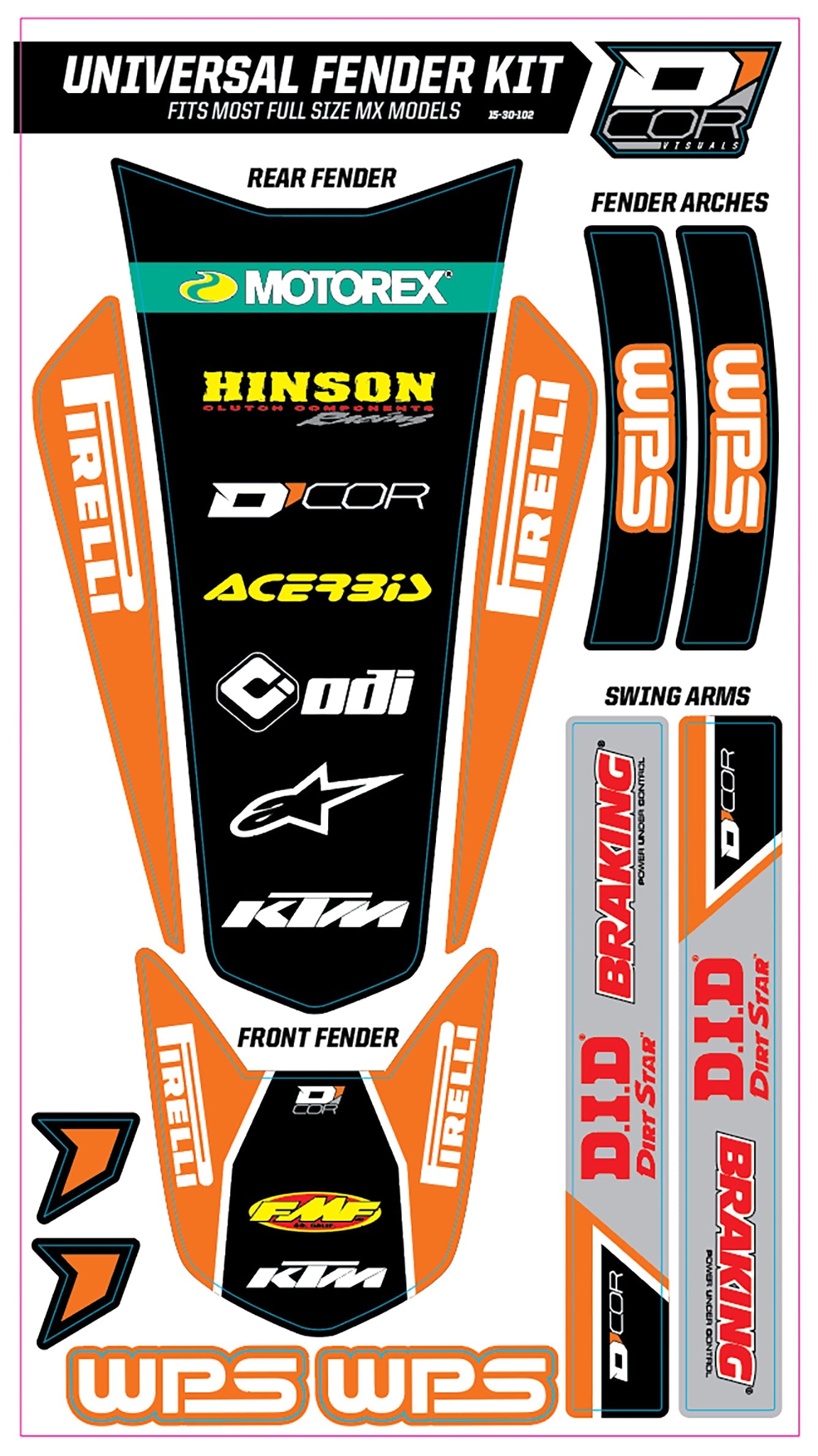 D-cor Trim Kit White Wps Universal For Full Size Motorcycles - Orange - Offroad Collection
