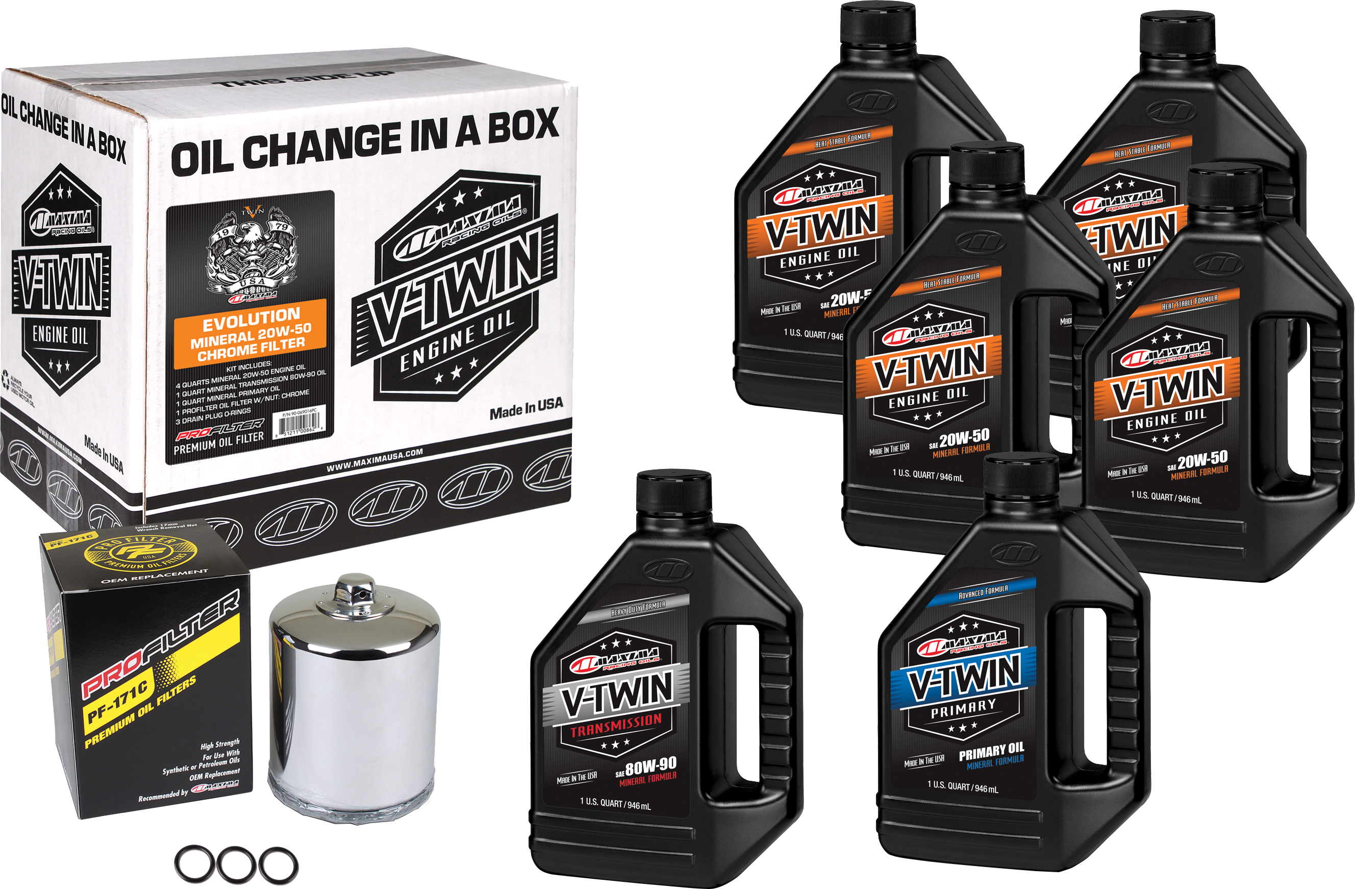 Maxima V-twin Oil Change Kit Mineral Evo Chrome Filter - Harddrive Products