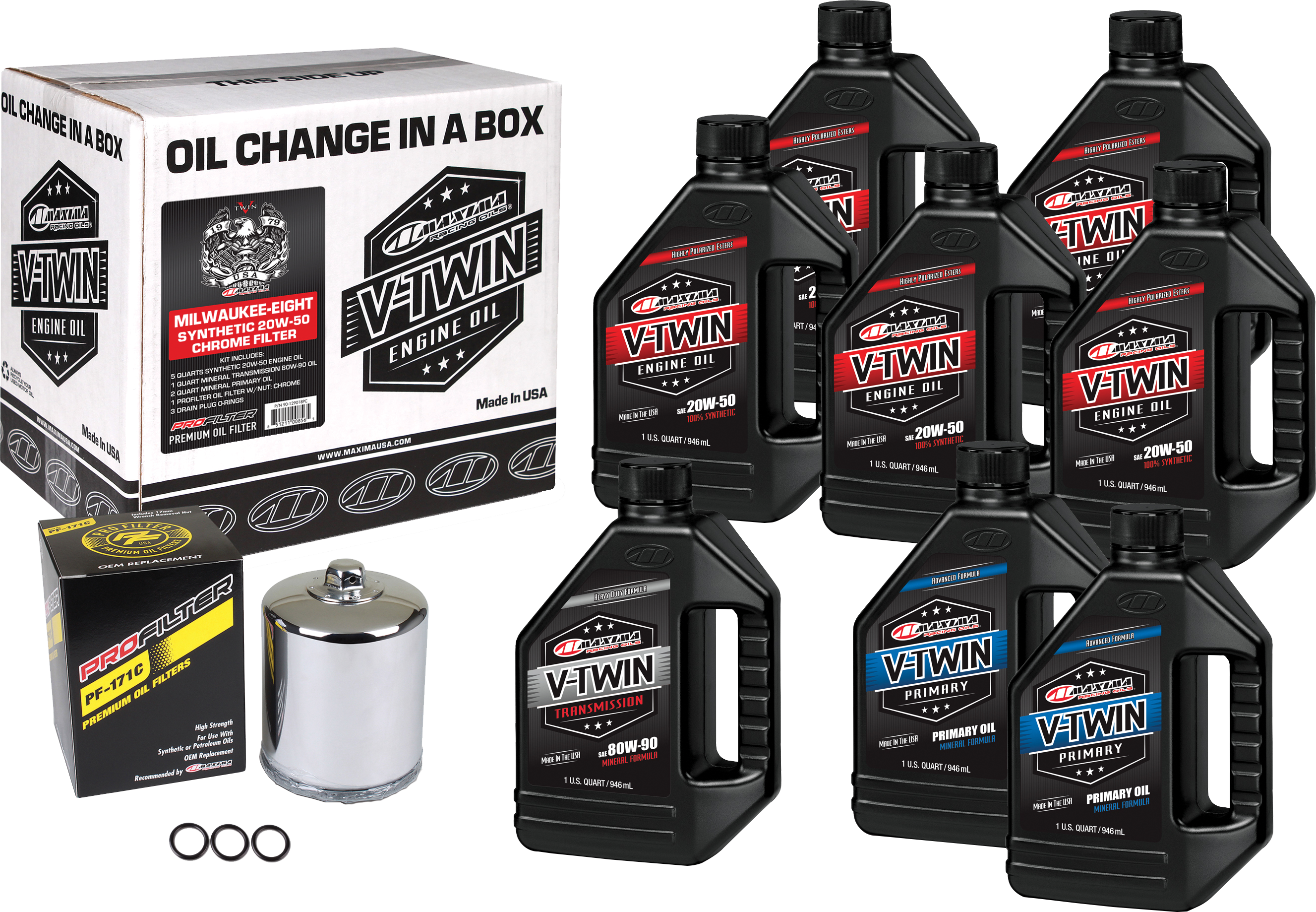 Maxima V-twin Oil Change Kit Syn M8 Chrome Filter - Harddrive Products