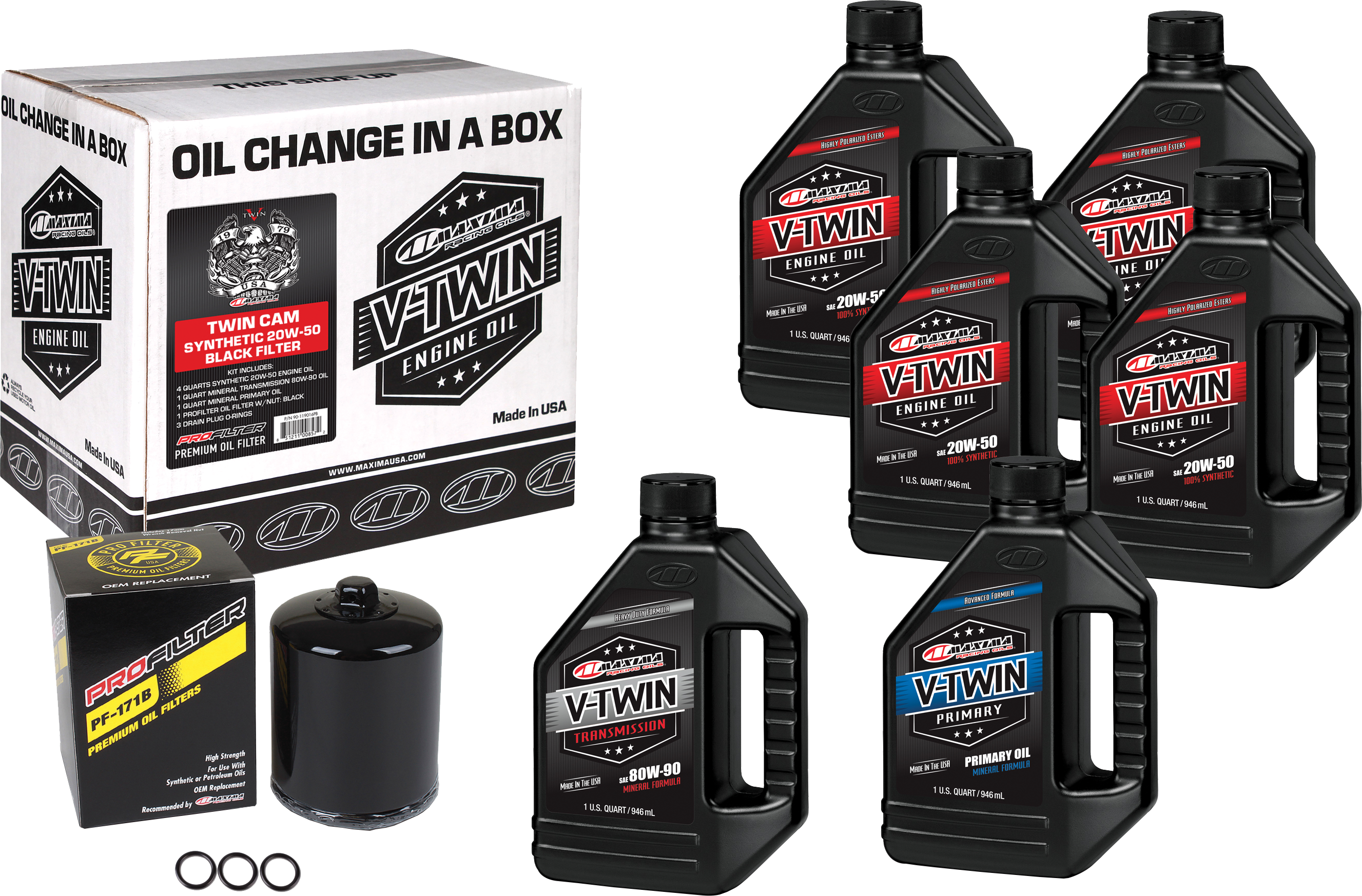 Maxima V-twin Oil Change Kit Syn Tc Black Filter - Harddrive Products