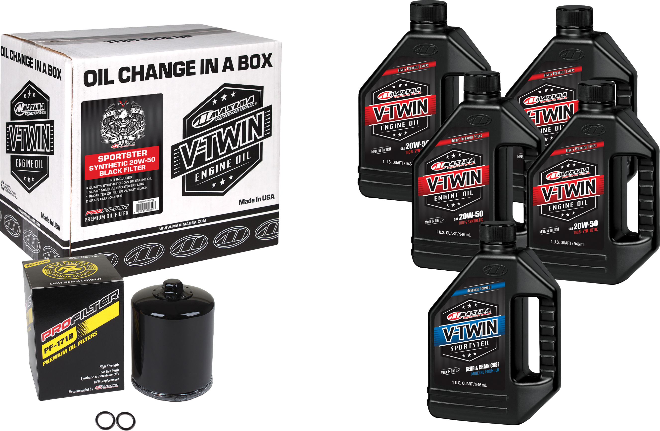 Maxima V-twin Oil Change Kit Syn Xl Black Filter - Harddrive Products