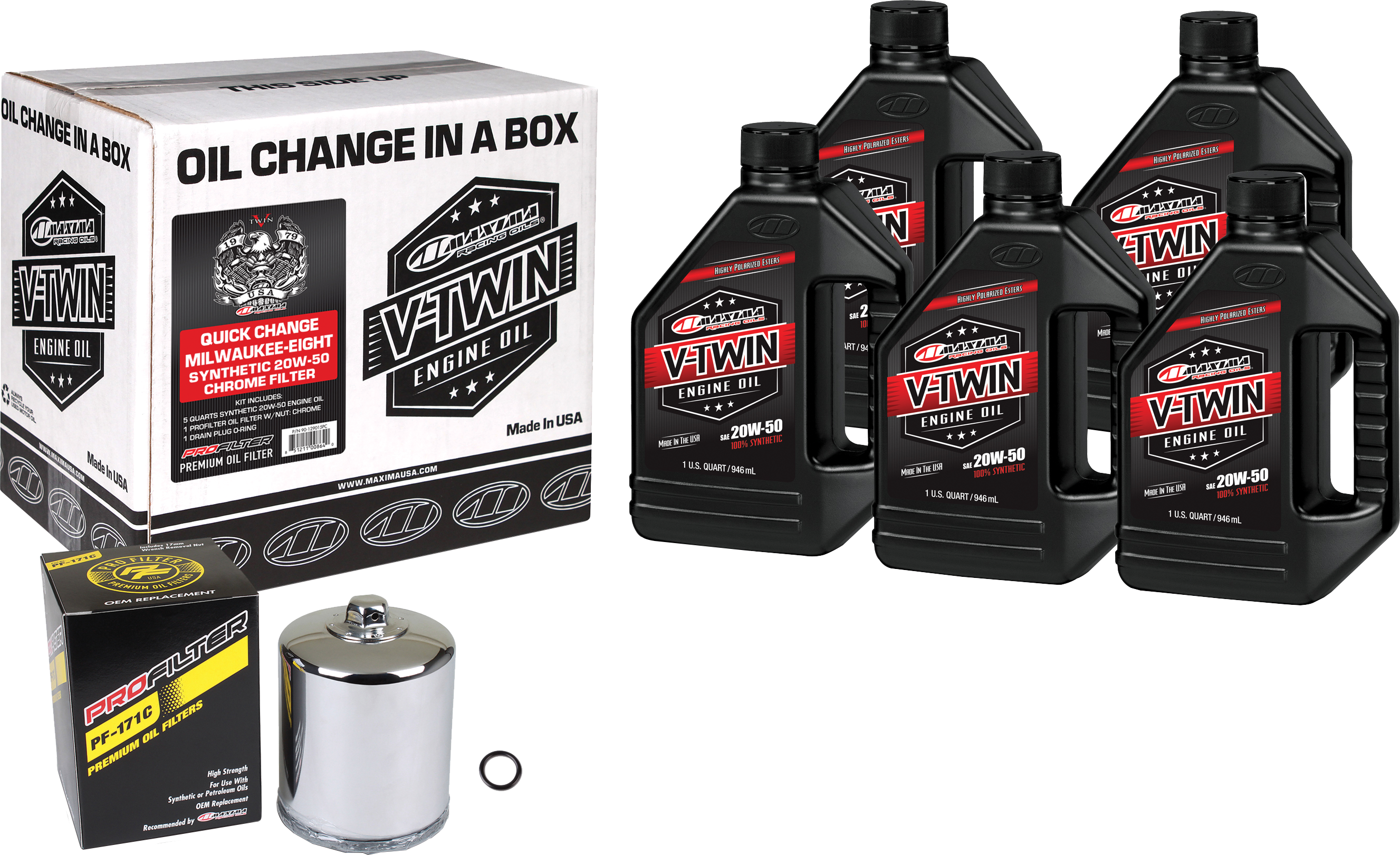Maxima V-twin Quick Change Kit Syn M8 Chrome Filter - Harddrive Products