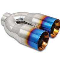 Vibrant 2.5in ID Dual 3.5in OD Round SS Tips (Double Wall Straight Cut) with Burnt Blue Finish - Exhaust Mufflers &