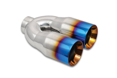 Vibrant 2.5in ID Dual 3.5in OD Round SS Tips (Double Wall Straight Cut) with Burnt Blue Finish - Exhaust Mufflers &