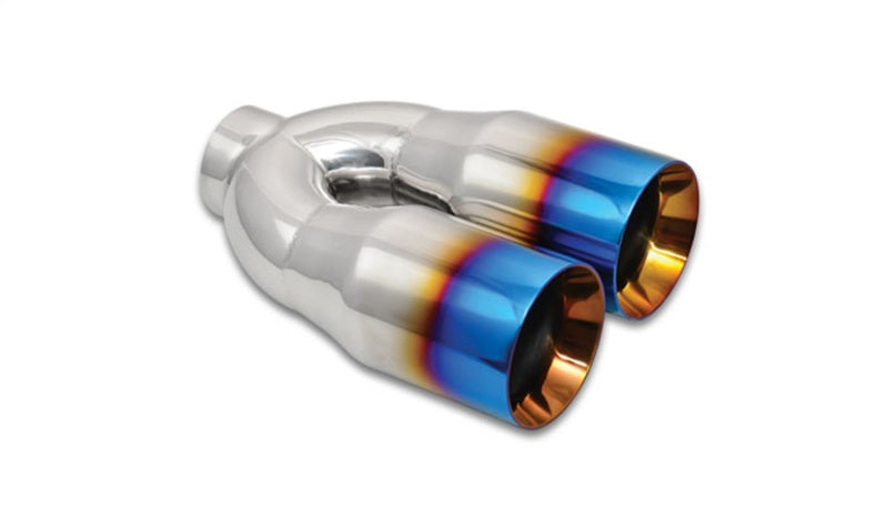 Vibrant 2.5in ID Dual 3.5in OD Round SS Tips (Double Wall Straight Cut) with Burnt Blue Finish - Exhaust Mufflers &
