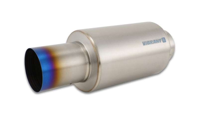 Vibrant Titanium Muffler w/Straight Cut Burnt Tip 4in Inlet / Outlet - Exhaust Mufflers & Tips