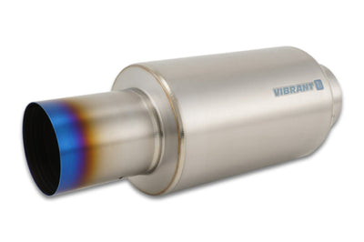 Vibrant Titanium Muffler w/Straight Cut Burnt Tip 4in Inlet / Outlet - Exhaust Mufflers & Tips
