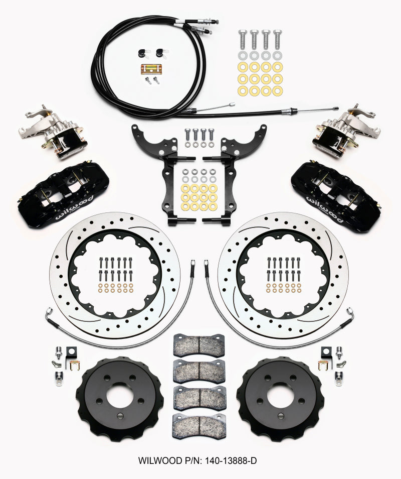 Wilwood AERO4 / MC4 Rear Kit 14.00 Drilled 2015-Up Mustang w/Lines & Cables - Brakes Rotors Pads