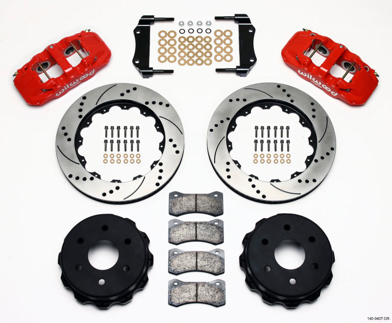 Wilwood AERO4 RearTruck Kit 14.25in Drill Red 1999-2010 GM 1500-SUV 1 Piston OE Caliper - Brakes Rotors & Pads