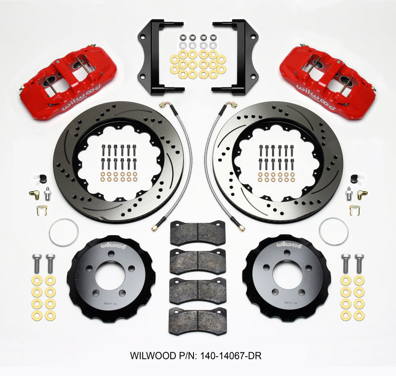 Wilwood AERO6 Front Hat Kit 14.25 Drilled Red 2014-Up Challenger w/Lines - Brakes Rotors & Pads