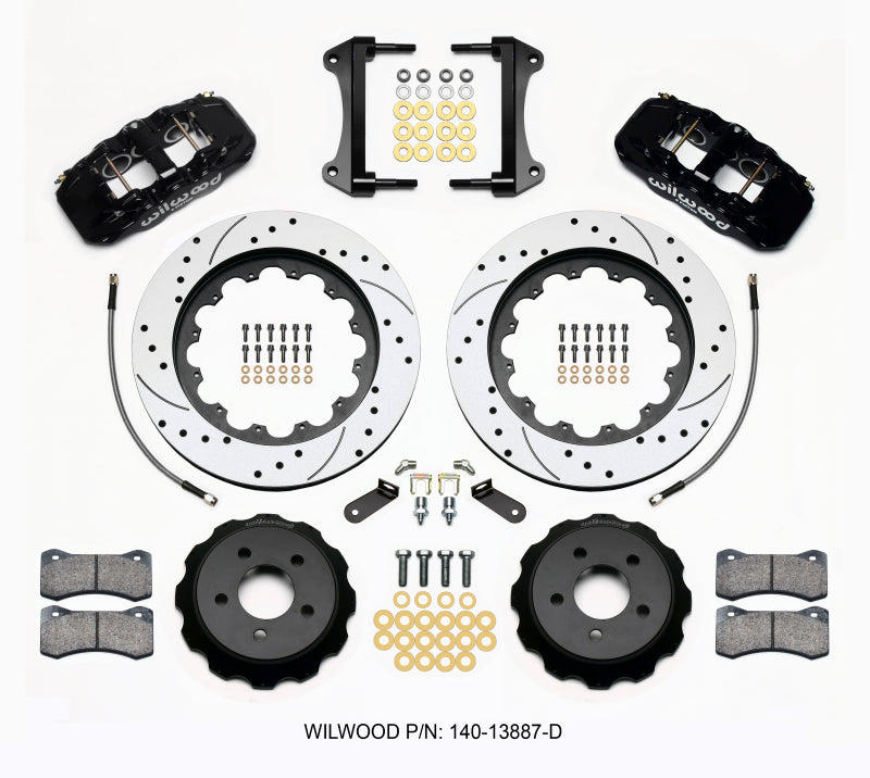 Wilwood AERO6 Front Hat Kit 15.00 Drilled 2015-Up Mustang w/Lines - Brakes Rotors & Pads