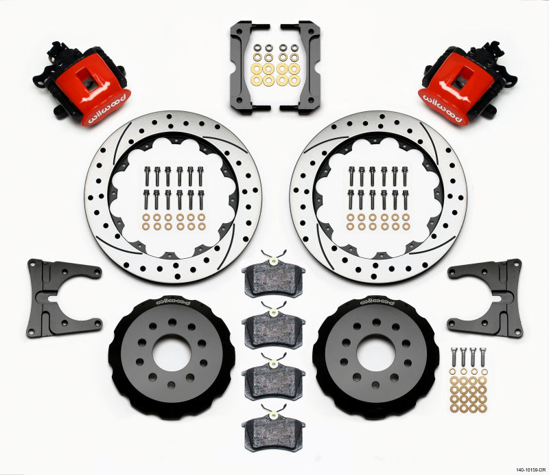 Wilwood Combination Parking Brake Rear Kit 12.88in Drilled Red 2005-2014 Mustang - Brakes Rotors & Pads