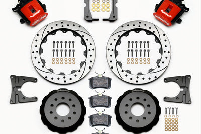 Wilwood Combination Parking Brake Rear Kit 12.88in Drilled Red 2005-2014 Mustang - Brakes Rotors & Pads