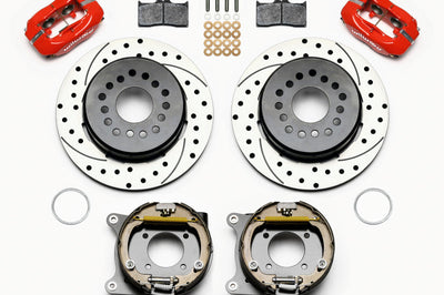Wilwood Forged Dynalite P/S Park Brake Kit Drilled Red 12 Bolt 2.75in offset Staggered Shock - Brakes Rotors & Pads