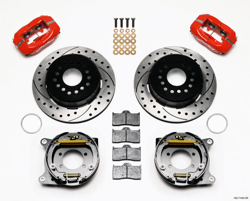Wilwood Forged Dynalite P/S Park Brake Kit Drilled Red Ford 8.8 w/2.5in Offset-5 Lug - Brakes Rotors & Pads