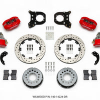 Wilwood Forged Dynalite P/S Rear Kit w/MC4 P-Brake Drill Red Chev 12 Bolt w/Clip Eliminator - Brakes Rotors & Pads