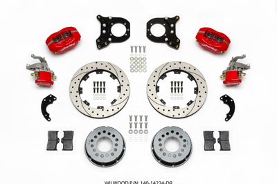 Wilwood Forged Dynalite P/S Rear Kit w/MC4 P-Brake Drill Red Chev 12 Bolt w/Clip Eliminator - Brakes Rotors & Pads