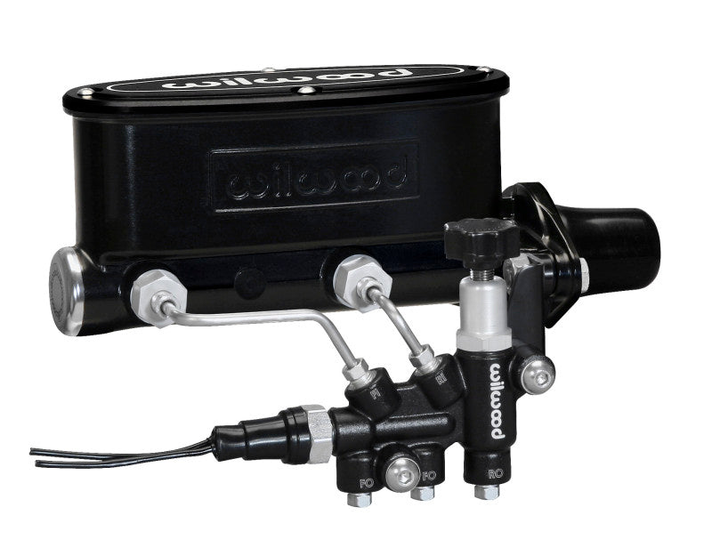 Wilwood HV Tandem M/C Kit w L/H Bracket & Prop Valve - 1 1/8in Bore Black - Brakes Rotors Pads