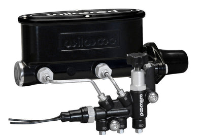 Wilwood HV Tandem M/C Kit w L/H Bracket & Prop Valve - 1 1/8in Bore Black - Brakes Rotors Pads