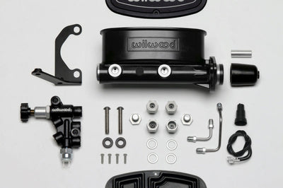 Wilwood HV Tandem M/C Kit w L/H Bracket & Prop Valve - 1 1/8in Bore Black - Brakes Rotors Pads