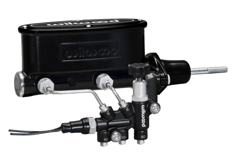 Wilwood HV Tandem M/C Kit w L/H Bracket & Prop Valve - 15/16in Bore Black-W/Pushrod - Brakes Rotors Pads