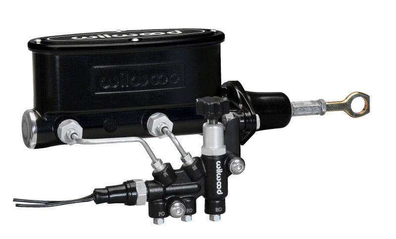 Wilwood HV Tandem M/C Kit w L/H Bracket & Prop Valve - 7/8in Bore Black-W/Push. - Early Mustang - Brakes Rotors Pads