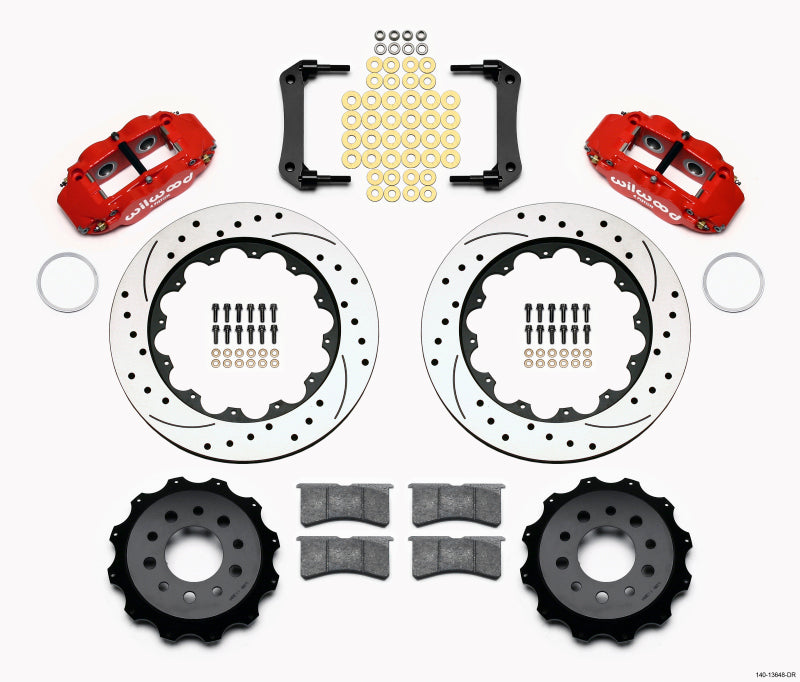 Wilwood Narrow Superlite 4R Rear Kit 14.00in Drilled Red Morrison Multilink IRS (10-15 Camaro Based) - Brakes Rotors &