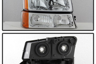 SPYDER Xtune Chevy Silverado 2500HD 03-06 Crystal Headlights w/ Bumper Lights Chrome HD-JH-CSIL03-AM-C-SET