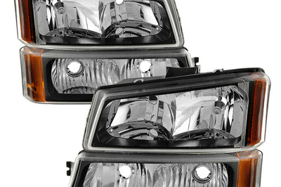 SPYDER Xtune Chevy Silverado 2500HD 03-06 Crystal Headlights w/ Bumper Lights Black HD-JH-CSIL03-AM-BK-SET