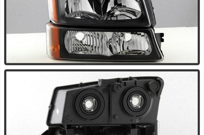 SPYDER Xtune Chevy Silverado 2500HD 03-06 Crystal Headlights w/ Bumper Lights Black HD-JH-CSIL03-AM-BK-SET