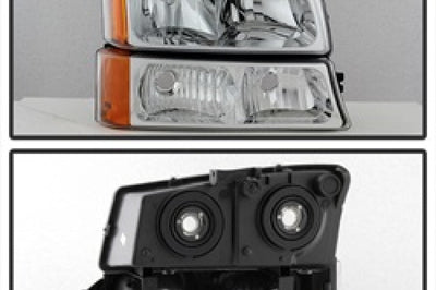 SPYDER Xtune Chevy Silverado 2500HD 03-06 Crystal Headlights w/ Bumper Lights Chrome HD-JH-CSIL03-AM-C-SET
