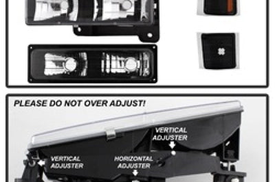 SPYDER Xtune Chevy Suburban 94-98 Headlights w/ Corner & Parking Lights 8pcs Black HD-JH-CCK88-AM-BK-SET