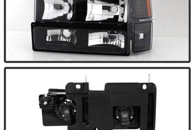 SPYDER Xtune Chevy Suburban 94-98 Headlights w/ Corner & Parking Lights 8pcs Black HD-JH-CCK88-AM-BK-SET
