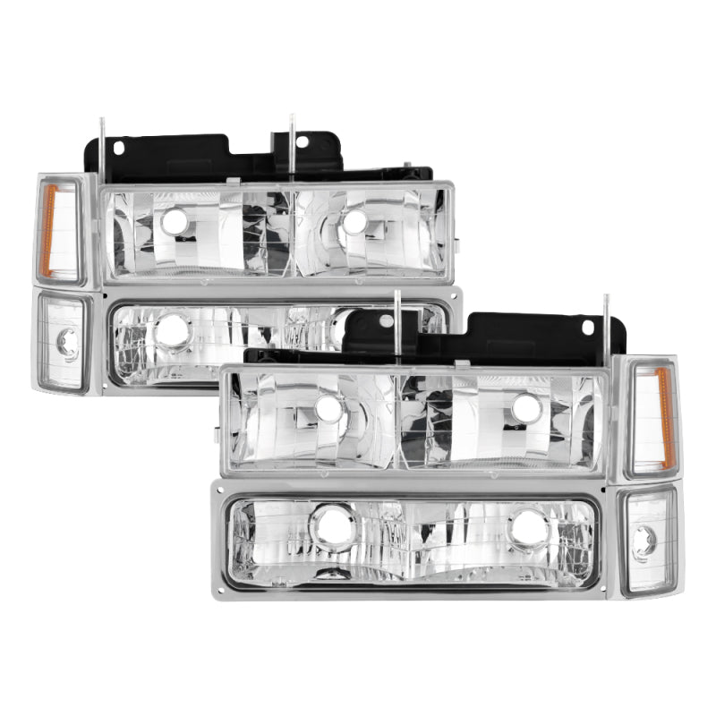 SPYDER Xtune Chevy Suburban 94-98 Headlights w/ Corner & Parking Lights 8pcs Chrome HD-JH-CCK88-AM-C-SET